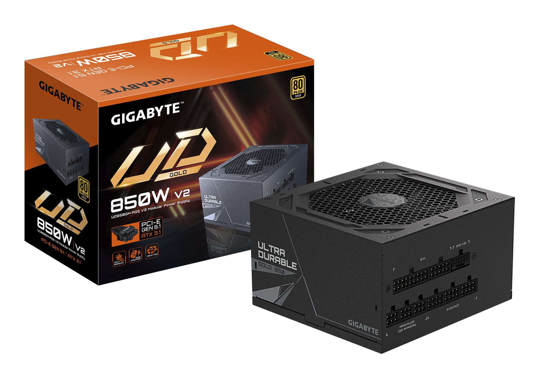 Gigabyte 28200-U85 GB-1CEUR Ud850gm Pg5 V2 Fuente De Alimentación – PCIe Gen 5.1, 80 Plus Gold, Diseño Completamente Modular, Ventilador De 120 Mm, Compatible Con Atx 3.1, Enchufe Eu