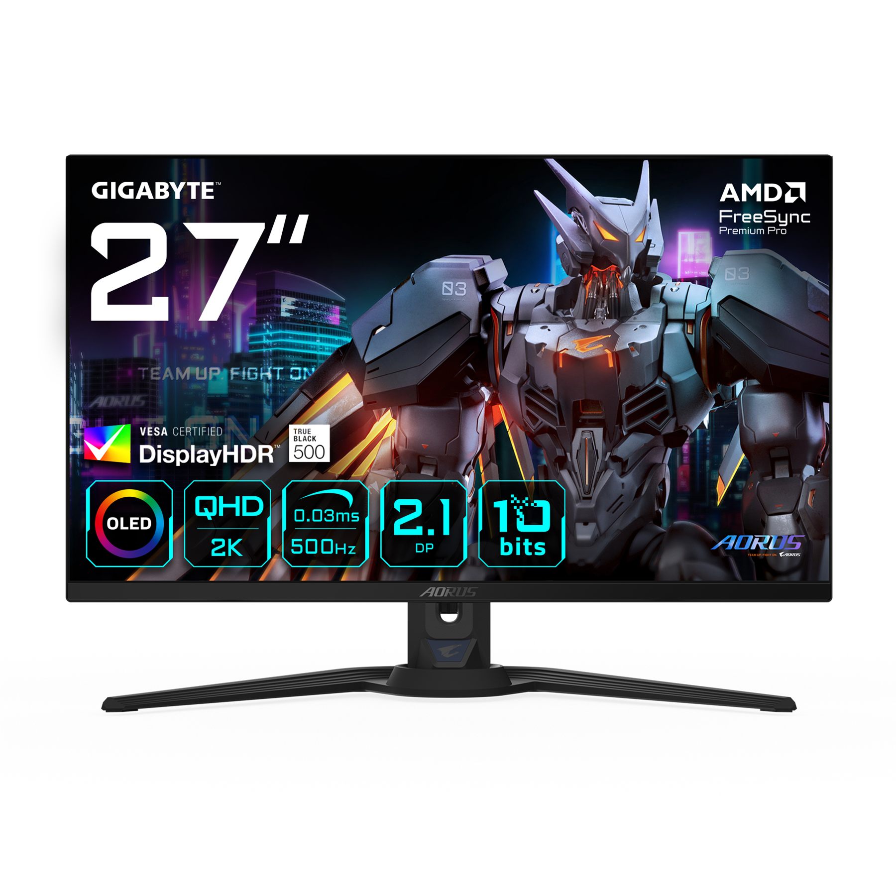Gigabyte 20VM0-FO27Q5PBA-1EKR Aorus Fo27q5p Monitor Gaming OLED QHD – 2560 X 1440, 500Hz, 0,03Ms, Kvm, 300 Cd/M², Freesync Premium Pro, Displayhdr True Black 500, DisplayPort 2.1