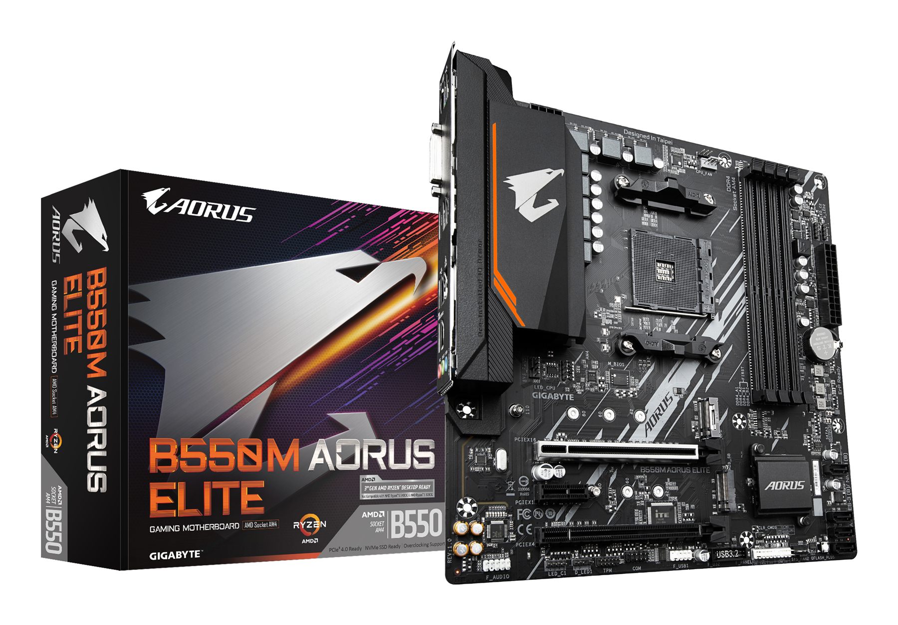 Gigabyte GAB55MAEL B550m Aorus Elite Placa Base - Procesadores AMD Ryzen 5000, Vrm De 5+3 Fases, Hasta 4733 MHz DDR4, 1Xpcie 4.0 + 1Xpcie 3.0 M.2, Lan 1Gbe, USB 3.2 Gen 1