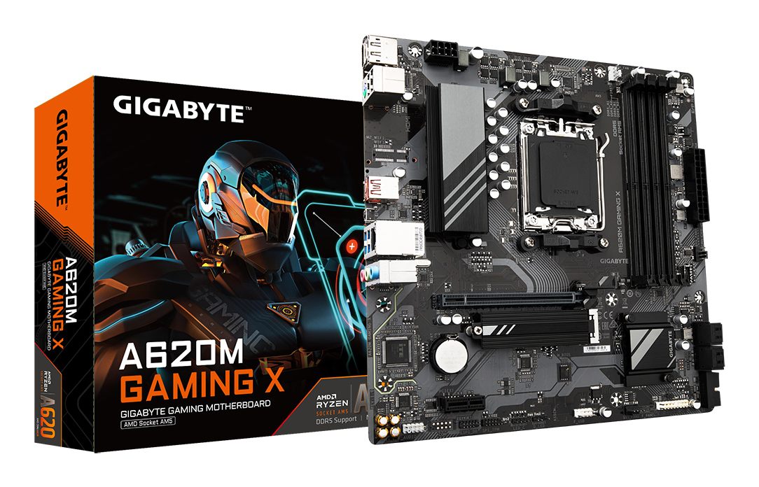 Gigabyte A620M GAMING X A620m Gaming X Placa Base - Soporta Cpus AMD Ryzen 8000, Vrm Digital De 8+2+1 Fases, Hasta 8000 MHz DDR5 (Oc), 1Xpcie 4.0 M.2, Lan Gbe, USB 3.2 Gen 2