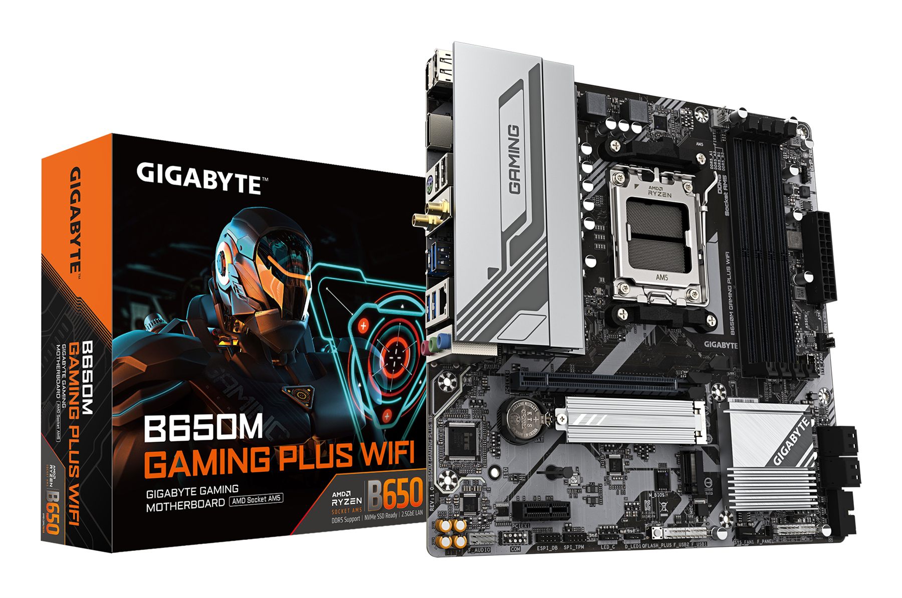 Gigabyte 9MB65MGPW-00-G11 B650m Gaming Plus Wifi Placa Base - Procesadores AMD Ryzen 9000, Vrm De 5+2+2 Fases, Hasta 8000 MHz DDR5, 2Xpcie 4.0 M.2, Lan 2.5Gbe, Wifi 6E, USB 3.2 Gen 1