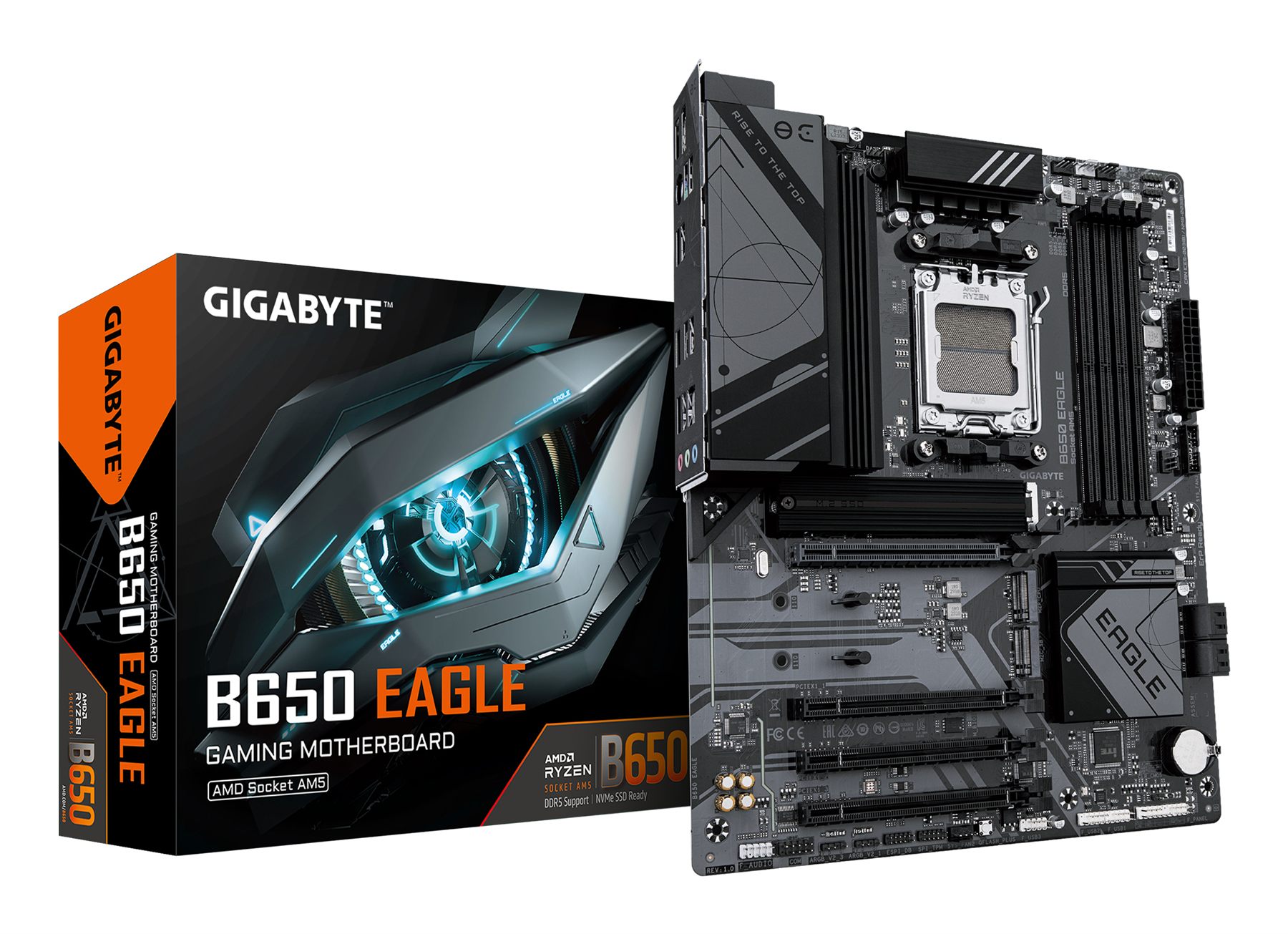 Gigabyte 9MB65EG-00-10 B650 Eagle Placa Base - AMD Ryzen Serie 9000, Vrm De 12+2+2 Fases, Hasta 7600 MHz DDR5 (Oc), 1Xpcie 5.0 + 2Xpcie 4.0 M.2, Lan Gbe, USB 3.2 Gen 2
