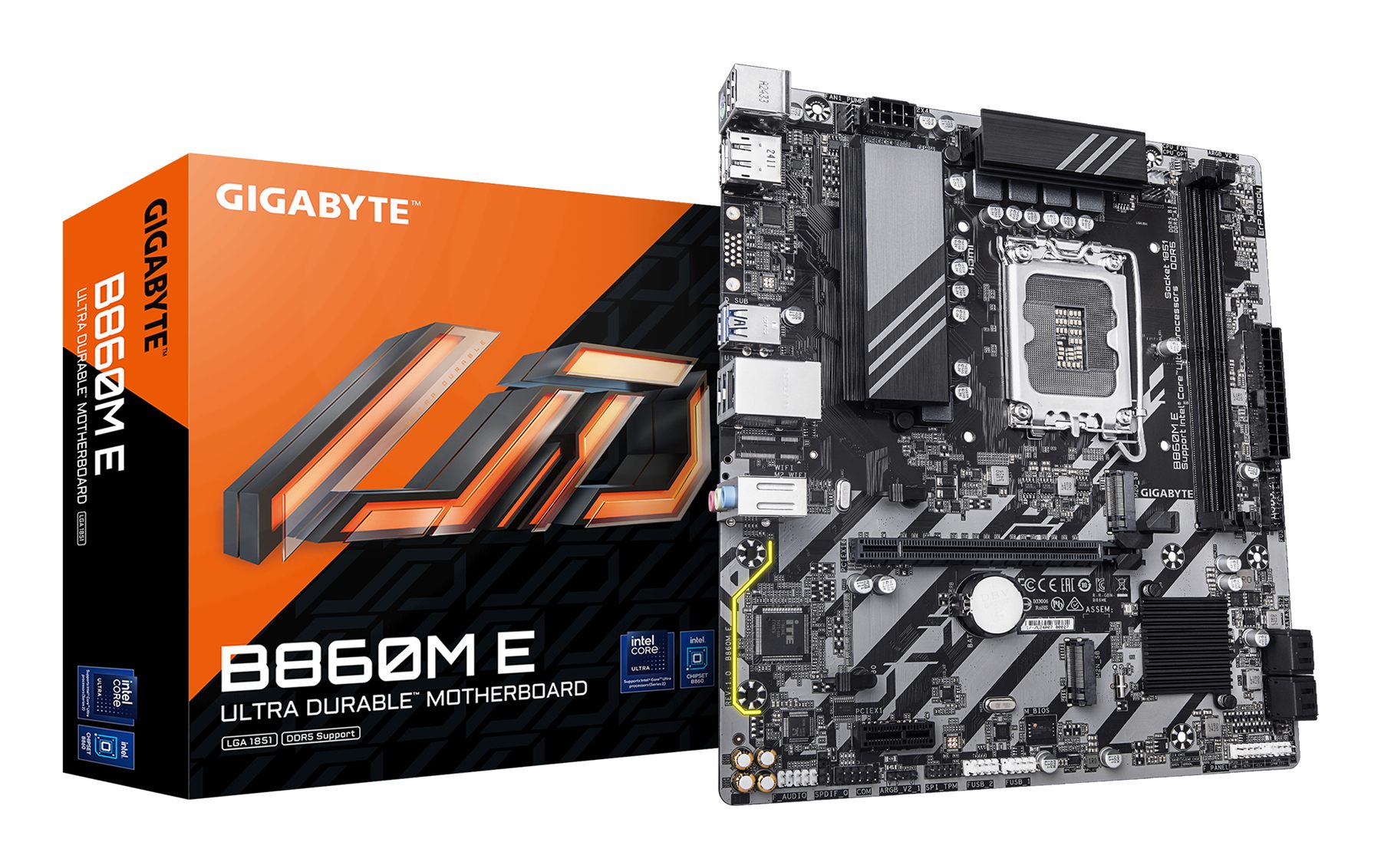Gigabyte 9MB86ME-00-G10 B860m E Placa Base - Procesadores Intel Core Ultra Series, Vrm De 4+1+2 Fases, Hasta 8800 MHz DDR5 (O.C), 2Xpcie 4.0 M.2, Lan 1Gbe, USB 3.2 Gen 1
