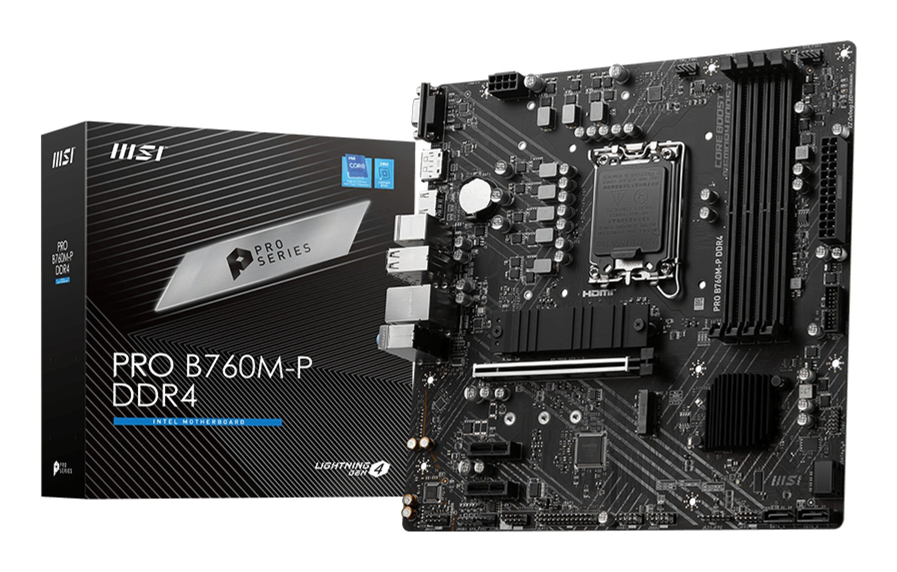 MSI 911-7E02-001 Lga 1700, Intel B760, 4X DDR4, 1X HDMI, 1X DisplayPort, 4X Sata, Wi-Fi, Matx