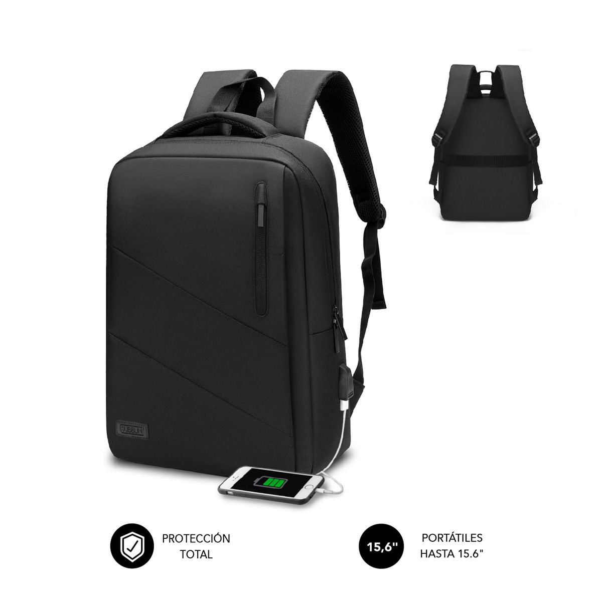 Mochila Subblim City Backpack Para Portátiles Hasta 15.6"/ Puerto Usb/ Negra