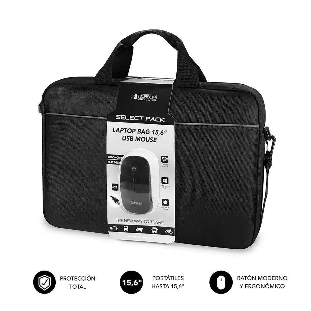 Subblim Maletín Con Ratón Select Pack Wired Mouse Usb + Laptop Bag 15,6"