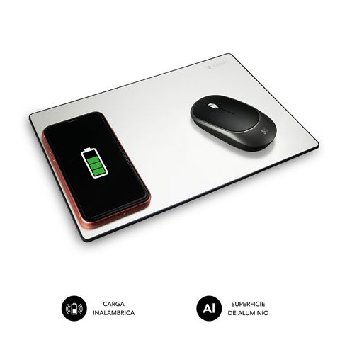 Subblim Alfombrilla Con Cargador Inalámbrico Mousepad Wireless Charger Aluminum Silver 10W