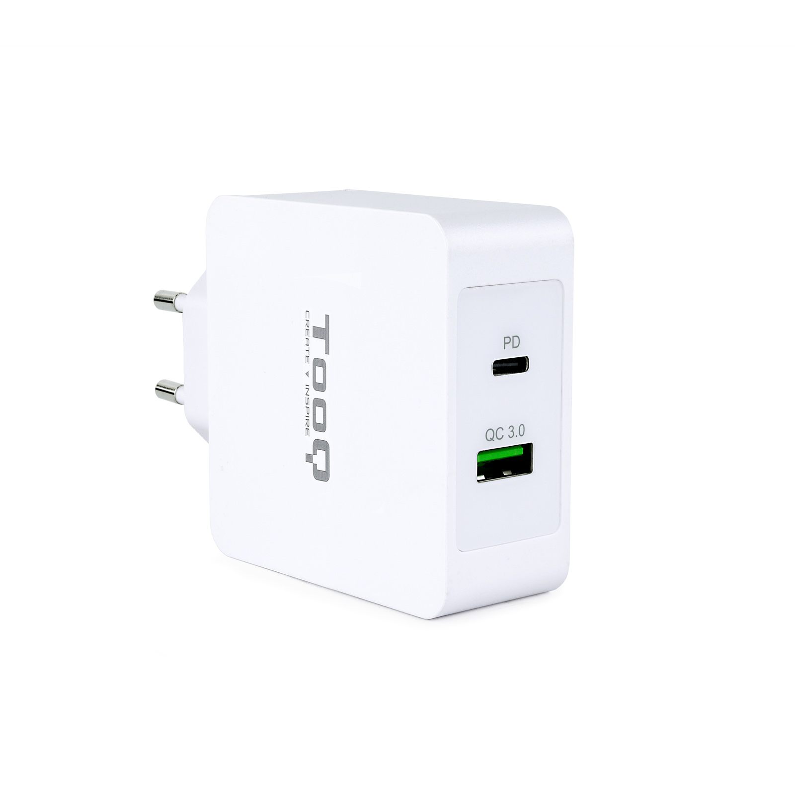 Tooq Cargador De Pared Doble Puerto USB-C Pd + USB A Qc3.0, 48 W