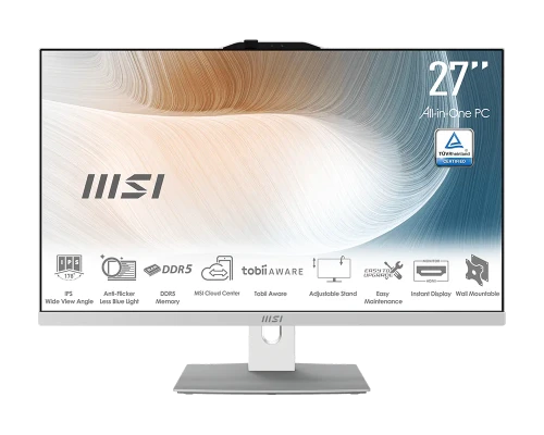 MSI Aio Modern Am272p 1M-1423Eu. 27" Ips Led Fhd. Intel Iris Xe Graphics. So-Dimm DDR5 16 GB (8 GB*2). 512G M.2 PCIe SSD. W11 Pro.Blanco