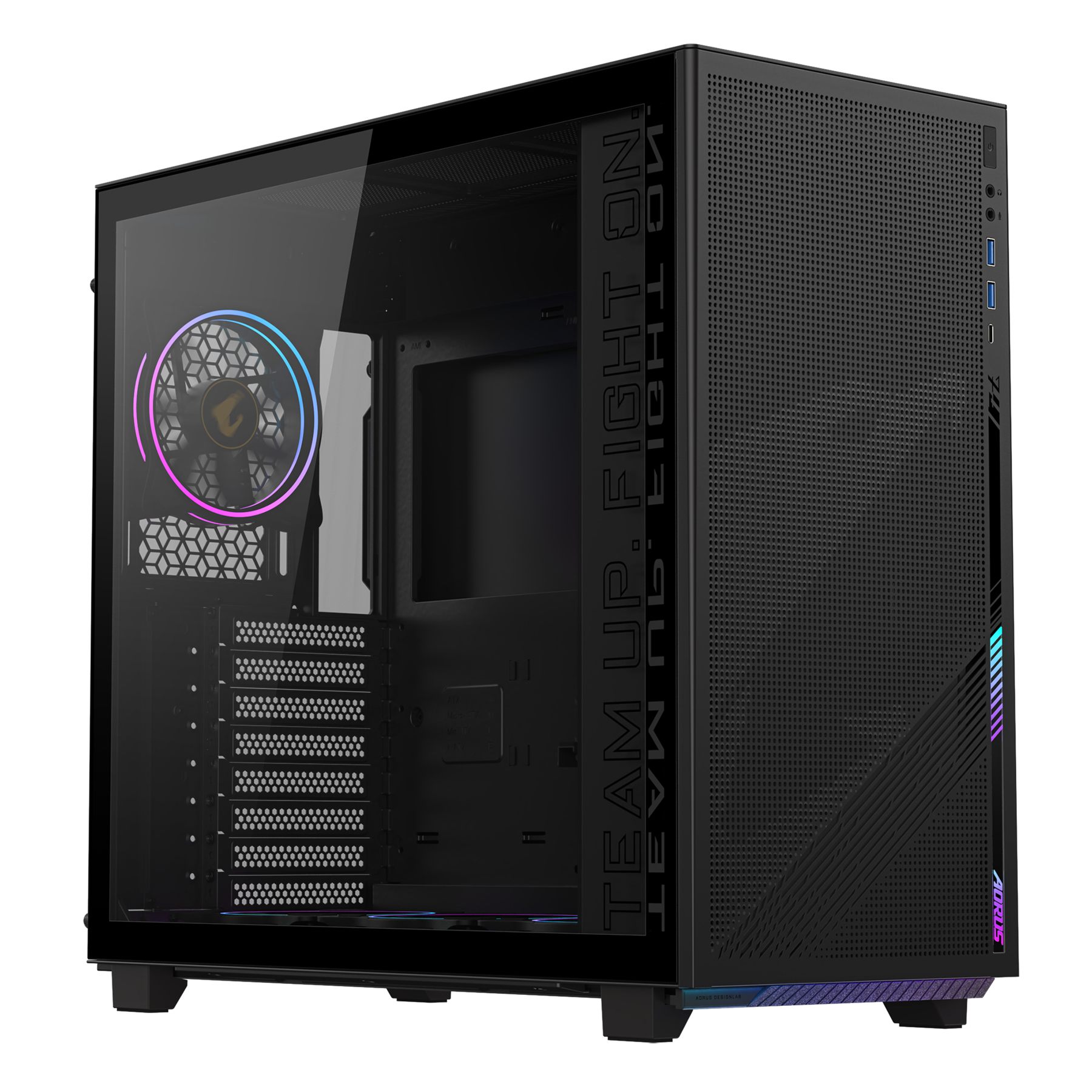 Caja Gigabyte Aorus C400 Glass,Semitorre,3.5“X2+2.5”X2,B:120Mmx3+R:120Mmx1,HDMI,Usb3.0X2+3.2 Type Cx1,Argb,Negra+Ventana Transparente (GB-Ac400g)