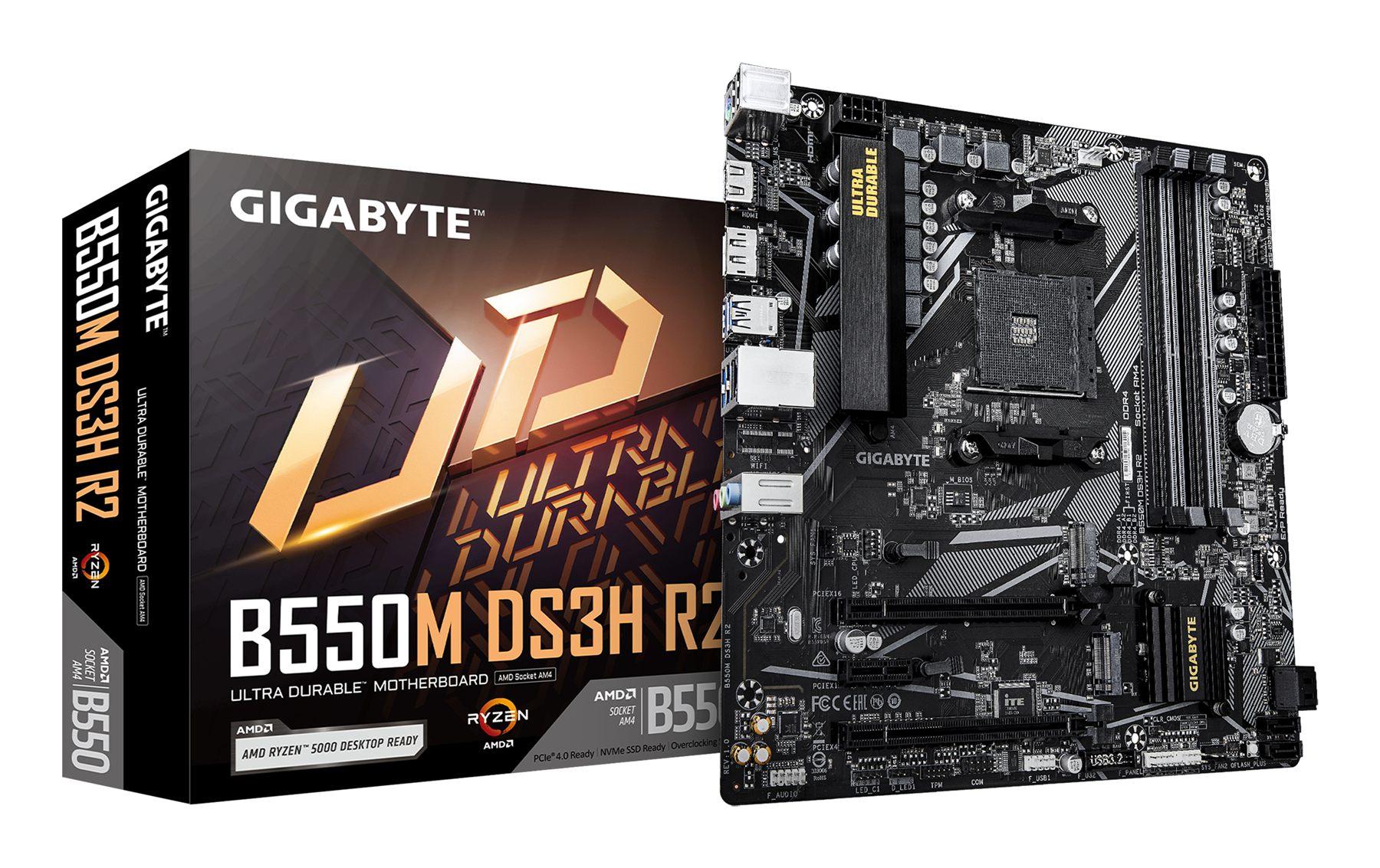 Gigabyte B550m Ds3h R2 Placa Base - Procesadores AMD Ryzen 5000, Vrm De 5+3 Fases, Hasta 4733 MHz DDR4 (O.C.), 1X M.2 PCIe 4.0 + 1X M.2 PCIe 3.0, Lan 1 Gbe, USB 3.2 Gen 1