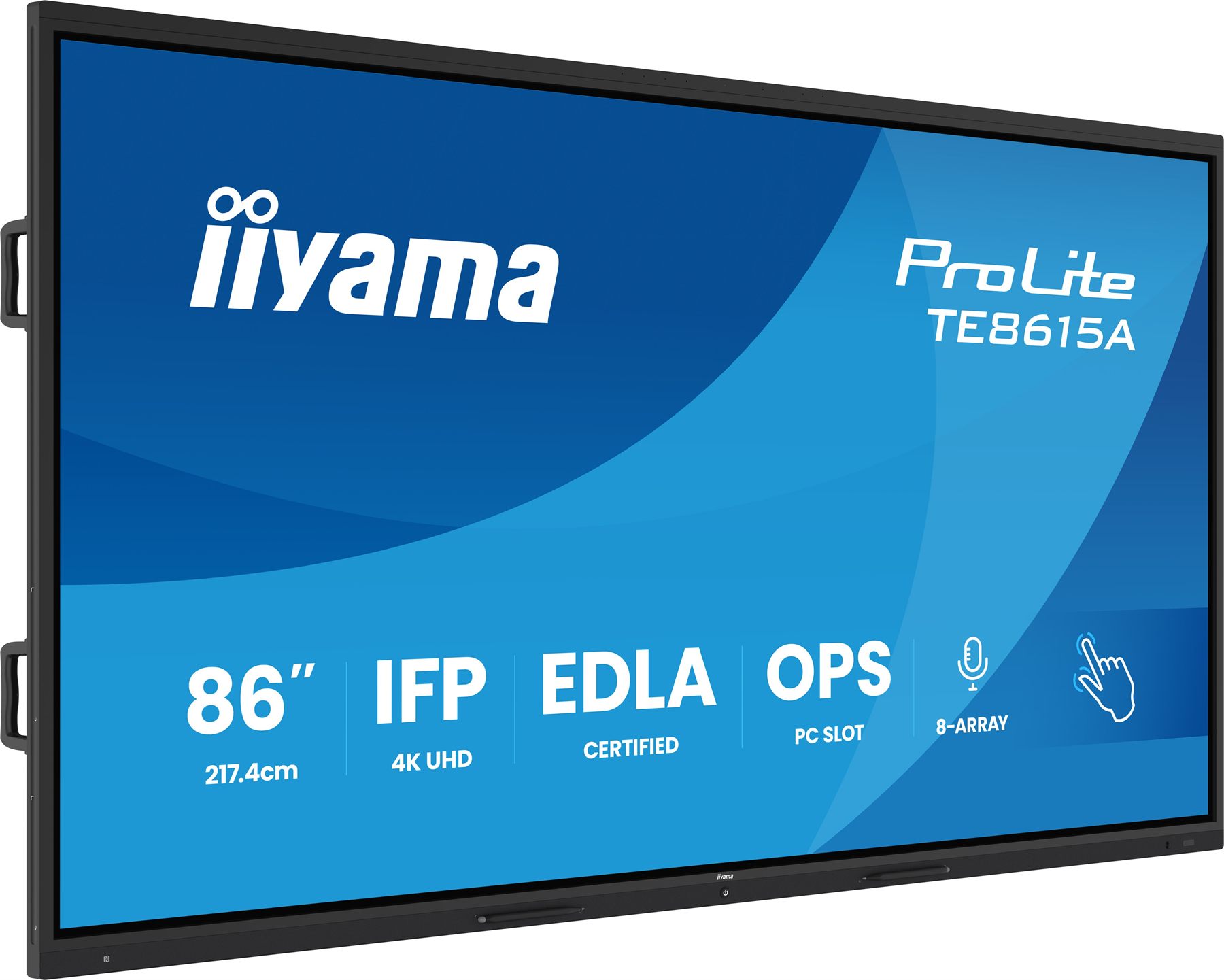 Iiyama Monitor Interactivo 86" Edla,Android 14, 16/128Gb UHD IPS, Mm 2X 20W + 20W Subwr, 2X HDMI, Dp , 1X USB-C, 550Cd/M, Horiz , Media Play USB Ports, Antiglare, Lan, Rs232c, Iiware Wifi-6/Bt 5.0, Ops Slot, Vesa 600X400 (Mount Included) (Te8615a-B