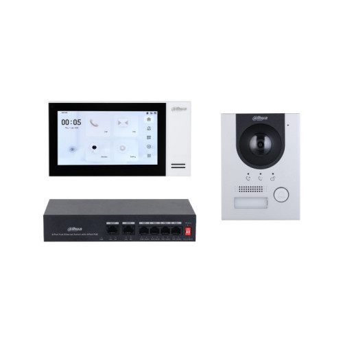 (Dhi-Ktp01l(S)/Dhi-Vto2201f-P-S2/Dhi-Vth2421fw-P) Dahua Kit De Videoportero Ip Compuesto Por 1X Videoportero Dhi-Vto2201f-P-S2 1X Monitor (Vth2421fw-P) 1X Switch
