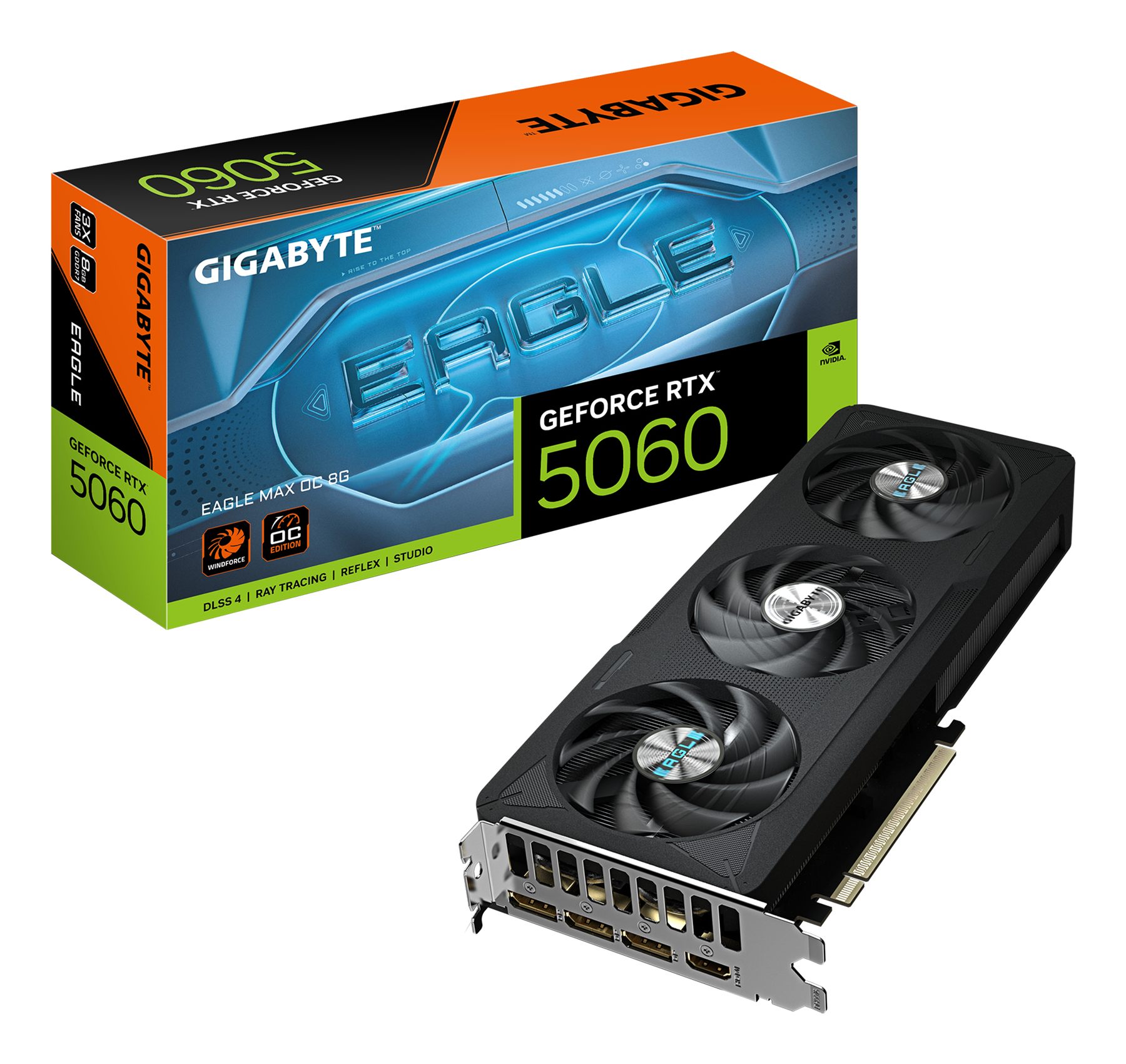 Vga Gigabyte Gv-N5060eaglemax Oc-8Gd,Nv,Rtx5060,8 GB,GDDR7,128Bit,1Hdmi+3Dp,Windforce (2 Ventiladores)
