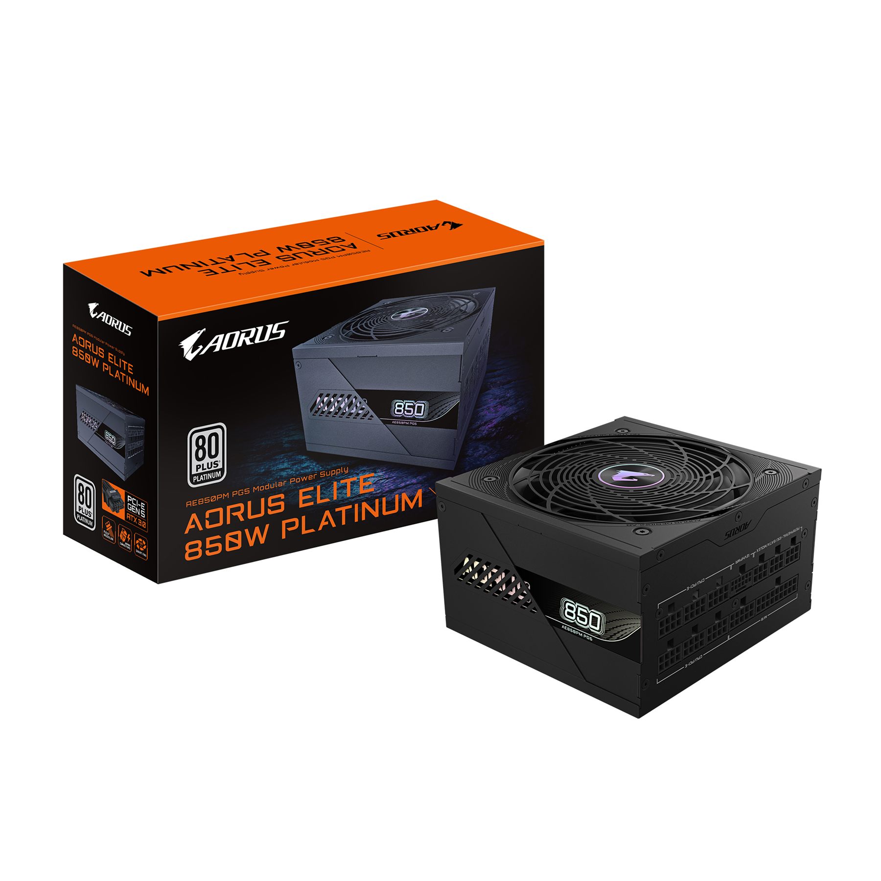Gigabyte Aorus Elite P850 w Fuente De Alimentación - PCIe 5.0, 80 Plus Platinum, Diseño Completamente Modular, Ventilador De 120 Mm, Compatible Con Atx 3.0, Enchufe Ue
