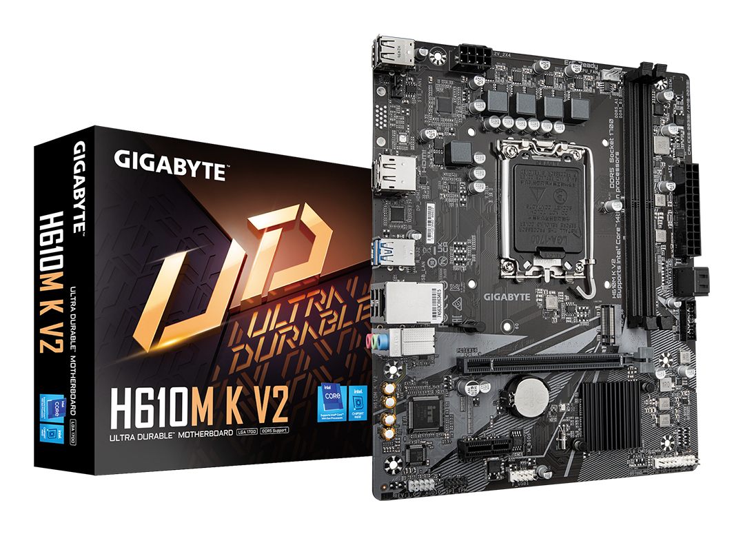 Gigabyte H610m K V2 Placa Base - Procesadores Intel Core 14ª Generación, Hasta 5600 MHz DDR5, 1Xpcie 3.0 M.2, Lan 1Gbe, USB 3.2 Gen 1