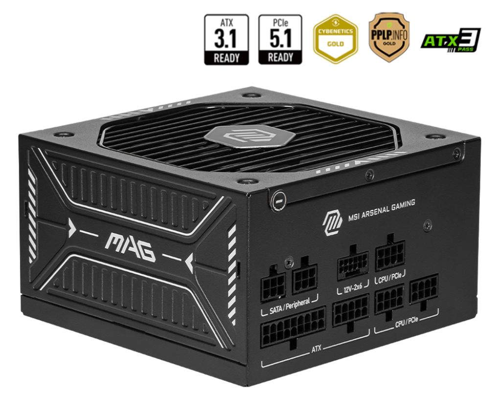 Fuente Alimentacion MSI Mag A650gls Pcie5,Psu,650 W,80 Plus Gold,Modular,135 Mm,Active Pfc,Pci-E 5.1 (16 Pin)X1,Pci-E (6+2 Pin)X2,Sata (15 Pin)X5
