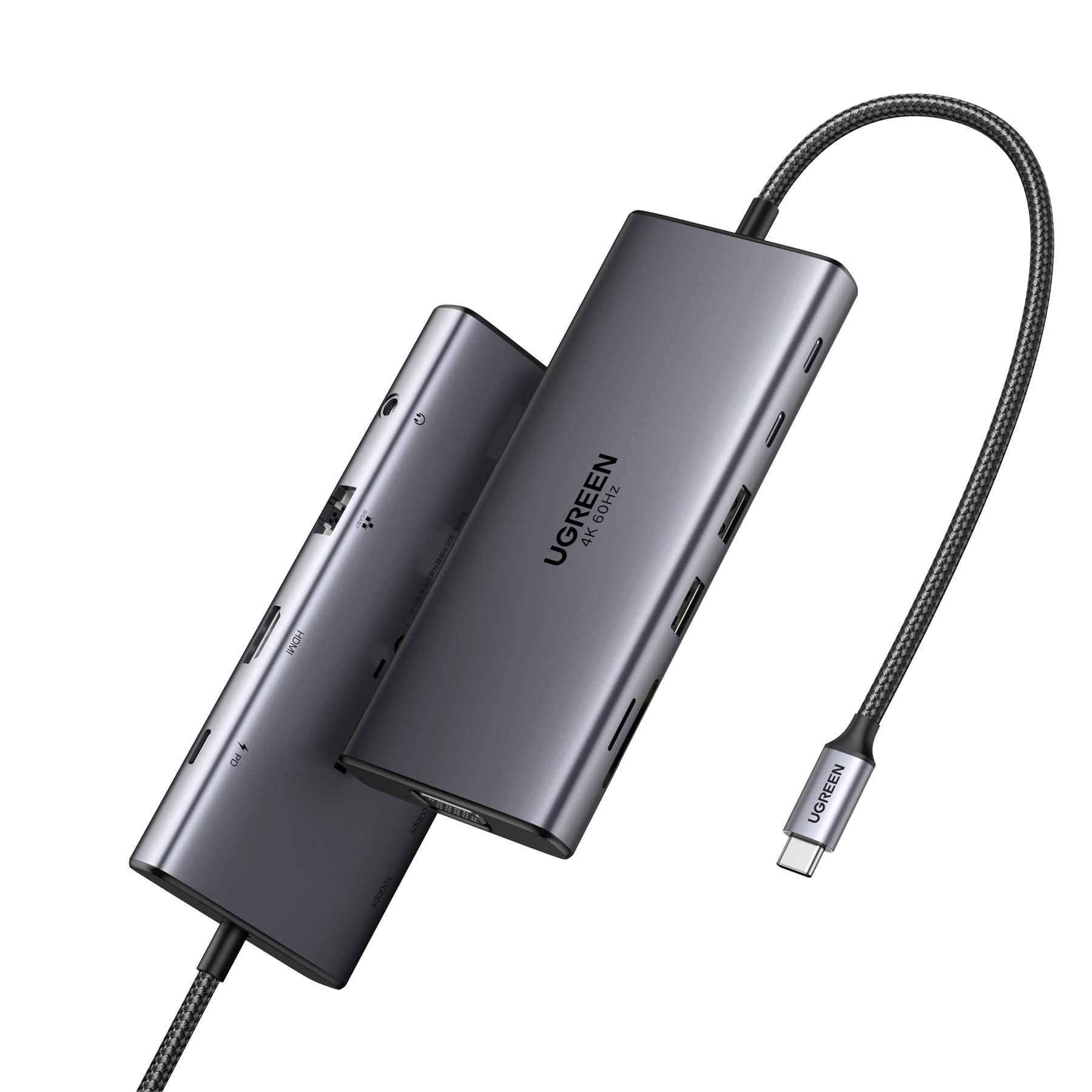 Ugreen 11-In-1 USB-C Hub To 3X USB-C/2X USB-A/HDMI/Vga/Rj45/Sd/Tf/3.5 Mm - Gray Acoplamiento Base Gris