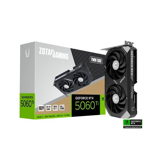 Vga Zotac RTX 5060 Ti 16 GB Twin Edge,Nv,Rtx5060ti,16 GB,GDDR7,128Bit,1Hdmi+3Dp,2 Ventiladores (Zt-B50620e-10M)