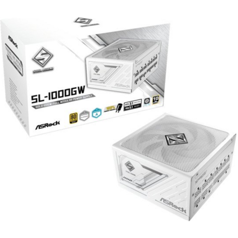 Fuente Alimentacion Asrock Sl-1000Gw,Psu,1000W,80 Plus Gold,135Mm,Modular,Pci-E 5.1 (12+4Pin)X1,Pci-E (6+2 Pin)X3,Sata (5 Pin)X9 (Blanca)