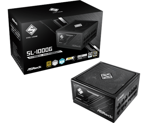 Fuente Alimentacion Asrock Sl-1000G,Psu,1000W,80 Plus Gold,135Mm,Modular,Pci-E 5.1 (12+4Pin)X1,Pci-E (6+2 Pin)X3,Sata (5 Pin)X9
