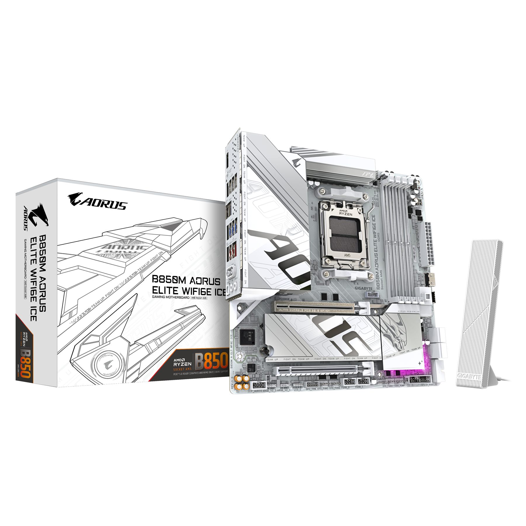 Gigabyte B850m Aorus Elite Wifi6e Ice Placa Base - Procesadores AMD Ryzen Serie 9000, 12+2+1 Fases Vrm Digitales, Hasta 8200 MHz DDR5 (Oc), 1Xpcie 5.0 + 1Xpcie 4.0 M.2, Lan 2.5, Wifi 7, USB 3.2 Gen 2