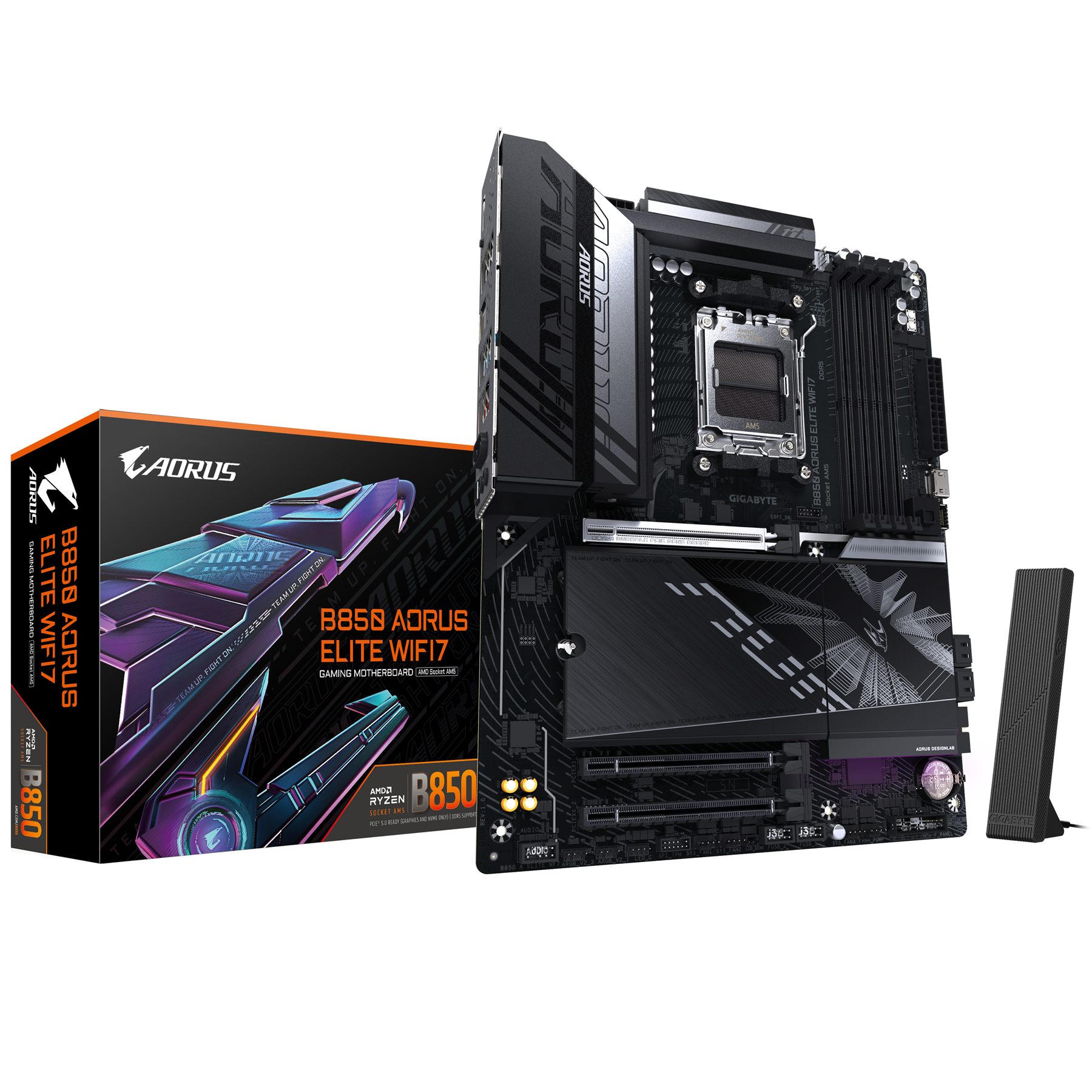 Gigabyte B850 Aorus Elite Wifi7 Placa Base - Procesadores AMD Ryzen Serie 9000, Vrm Digital De 14+2+2 Fases, Hasta 8200 MHz DDR5 (Oc), 1Xpcie 5.0 + 2Xpcie 4.0 M.2, Lan 2.5, Wifi 7, USB 3.2 Gen 2X2