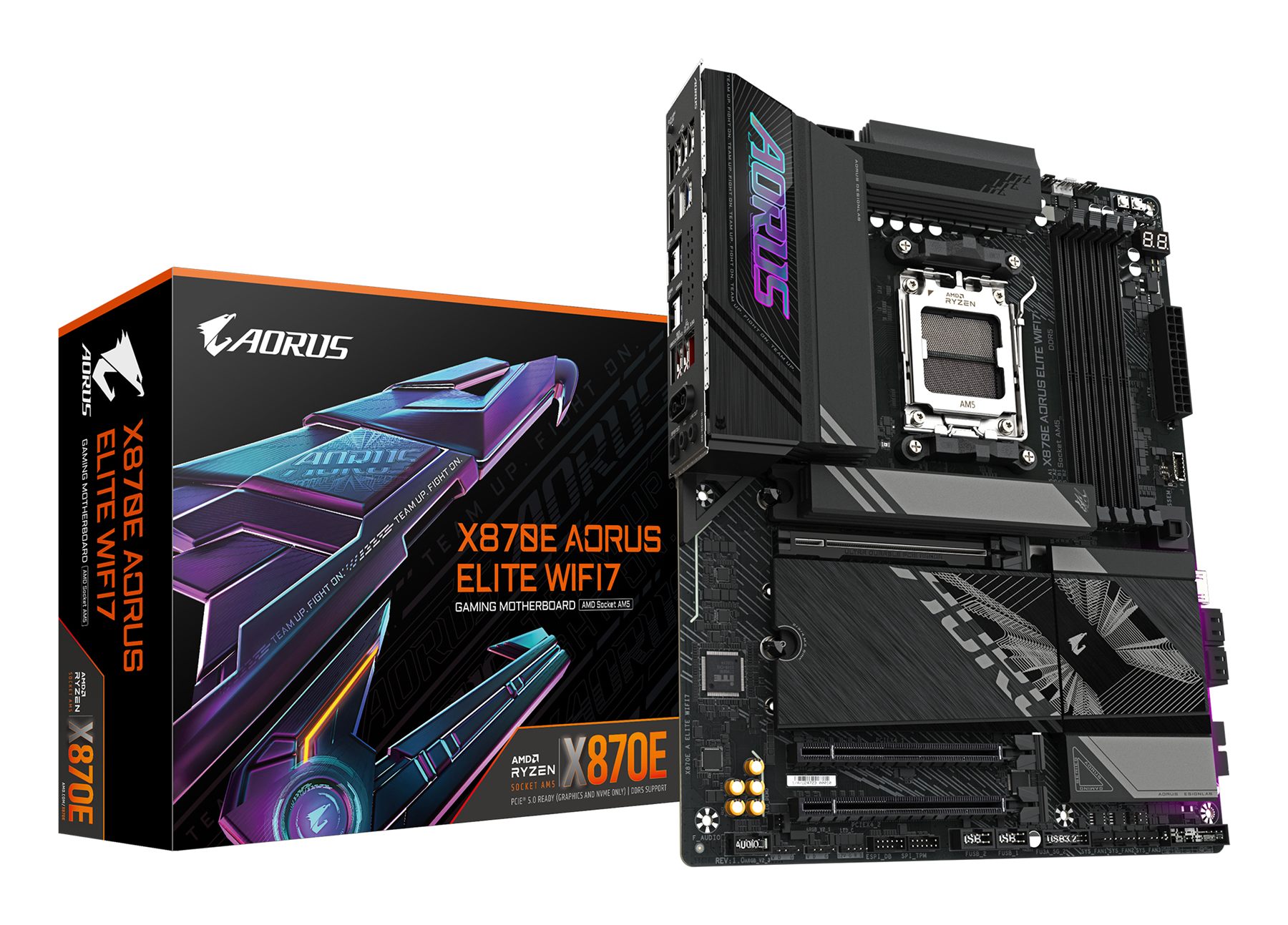 Gigabyte Placa Base X870e A Elite Wifi7 - Compatible Con Cpus AMD Ryzen 9000, Vrm Digital De 16+2+2 Fases, Hasta 8000 MHz DDR5 (Oc), 4Xpcie 5.0 + 4Xm.2, Wi-Fi 7, Lan 2.5Gbe, USB 3.2 Gen 2X2