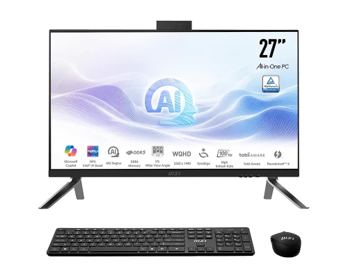 MSI Aio Modern Am273q Ai 1Um-055Es. 27” Ips 2560X1440 (Wqhd) 100Hz. Intel Ultra 7 155H. Intel Iris Xe Graphics.DDR5 32 GB (16G*2). W11 Pro. Negro