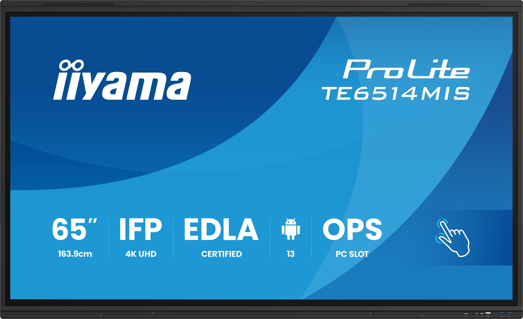 Monitor Iiyama 65" Iiware12e , Android 13, 50-P, 3840X2160, UHD, Fan-Less, Mm 2X 8 W + 2X 18 W , Micro 8X, HDMI 4X, HDMI-Out, USB-C 2X Up To 100 W , Mini-Jack, Optical, 435Cd/M, Landscape, Lan 2X Rs232c, Wifi/Bt, Vesa 600X400 , Slot Opc (Te6514mis-B2ag
