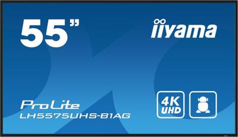 Monitor Iiyama 55" (Lh5575uhs-B1ag) 3840X2160, UHD IPS Panel,Operacion 24/7, 500Cd/M, Landscape Portrait, Signal Failover, Speakers 2X 10W, Multiple Inputs (Dvi-I (Vga), HDMI 3X), Dp-Out, USB 2.0 X2, Wifi, Lan, Media Play USB Port, Control Lan / Rs23