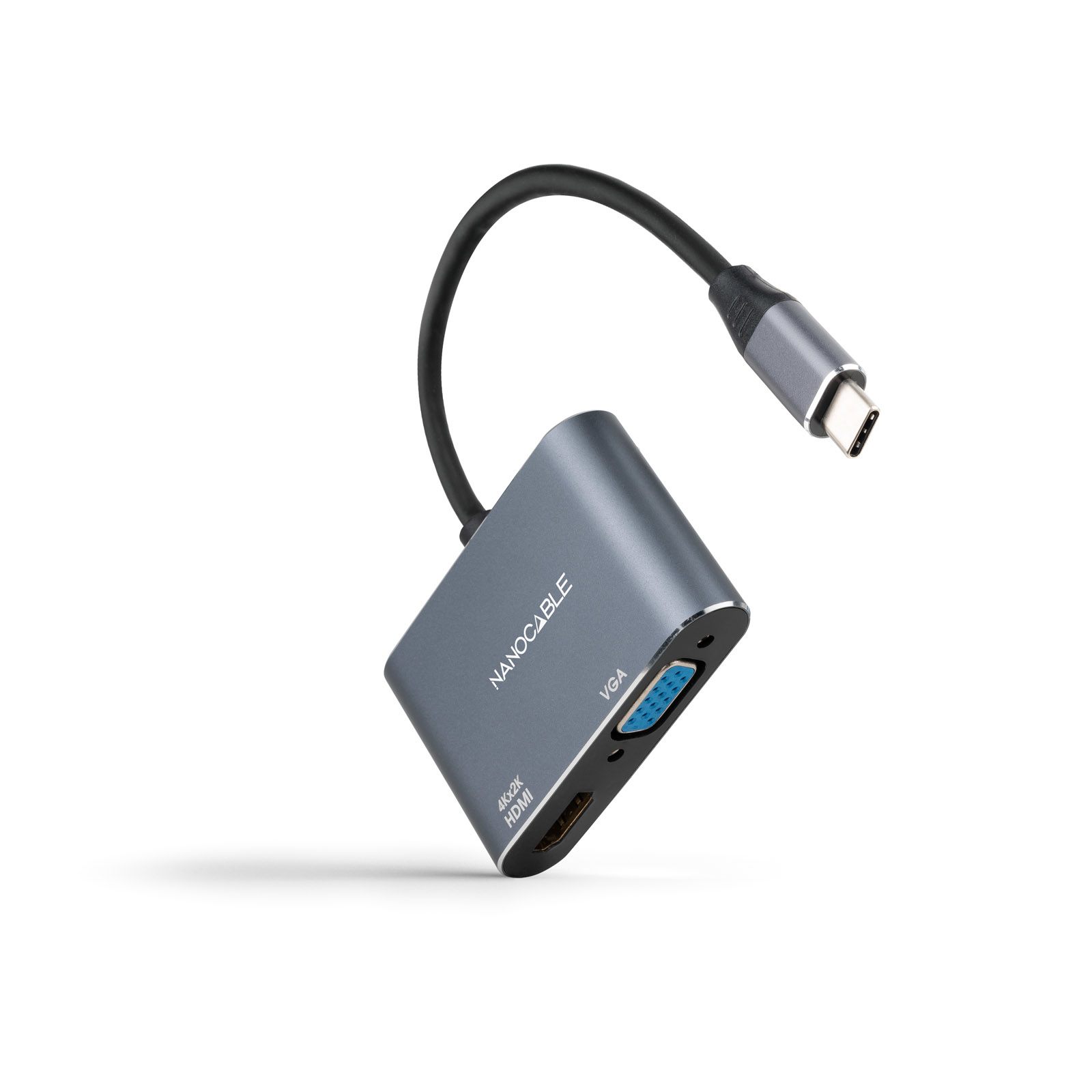 Nanocable Conversor USB-C/M A HDMI/H-Vga/H 4K Gris 15 Cm