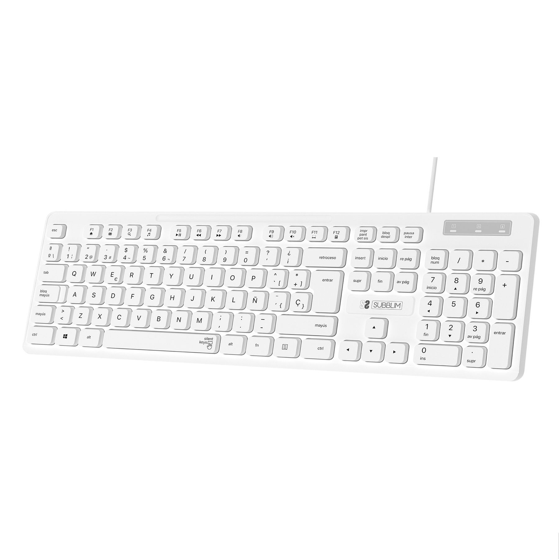 Subblim Teclado Ergonómico Business Slim Silencioso Con Cable Usb Blanco