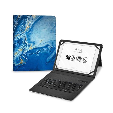 Subblim Funda Con Teclado Keytab Pro Bt Trendy Marmol Azul