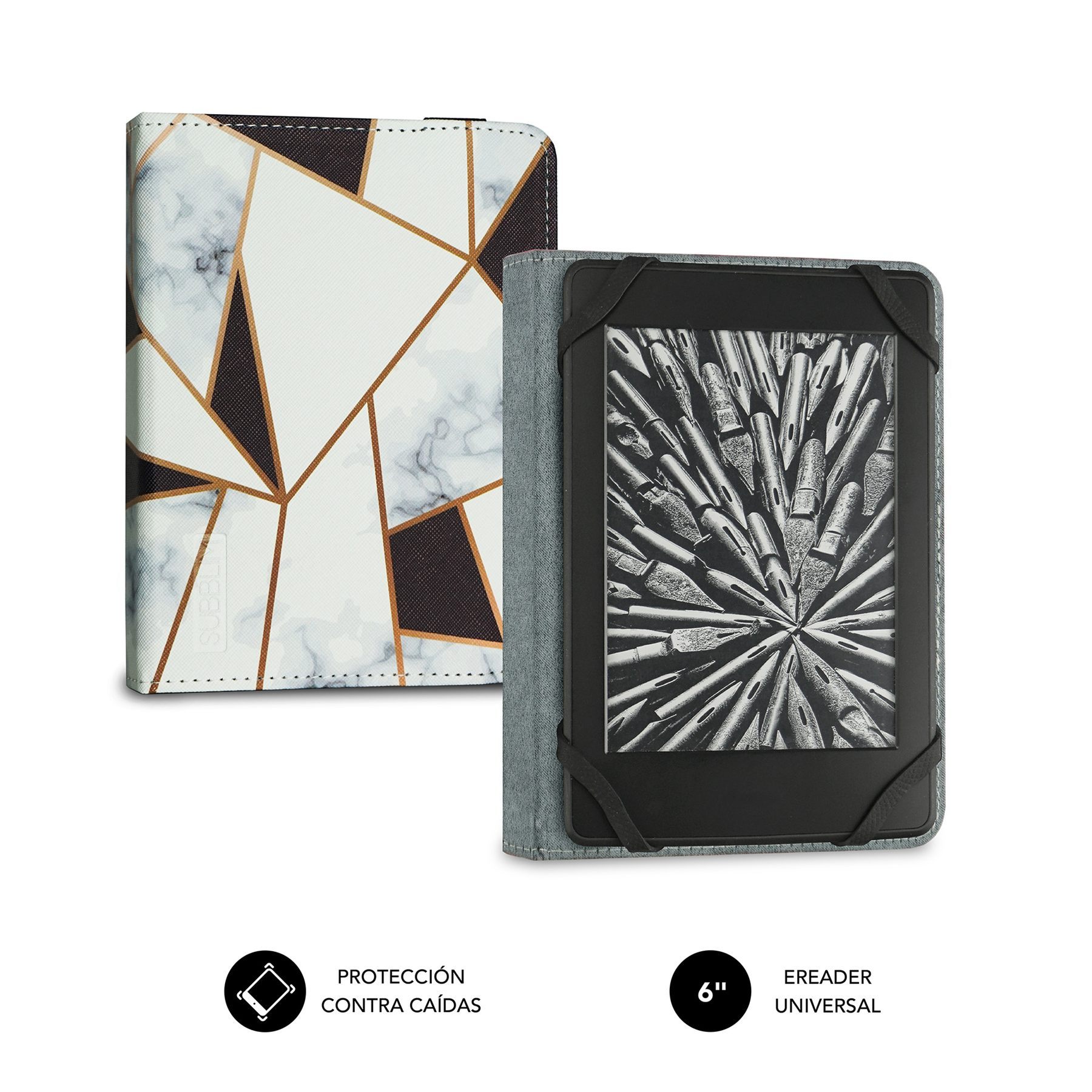 Subblim Funda Libro Electrónico Clever Ebook Case 6" Marmol Negro