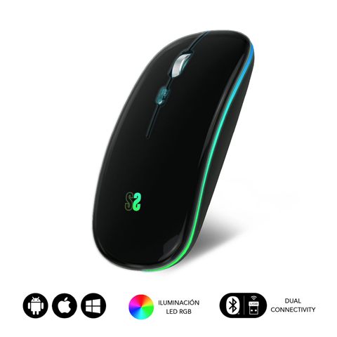 Ratón Óptico Inalámbrico 2.4G Y Bt Rgb Led Dual Flat Mouse Black