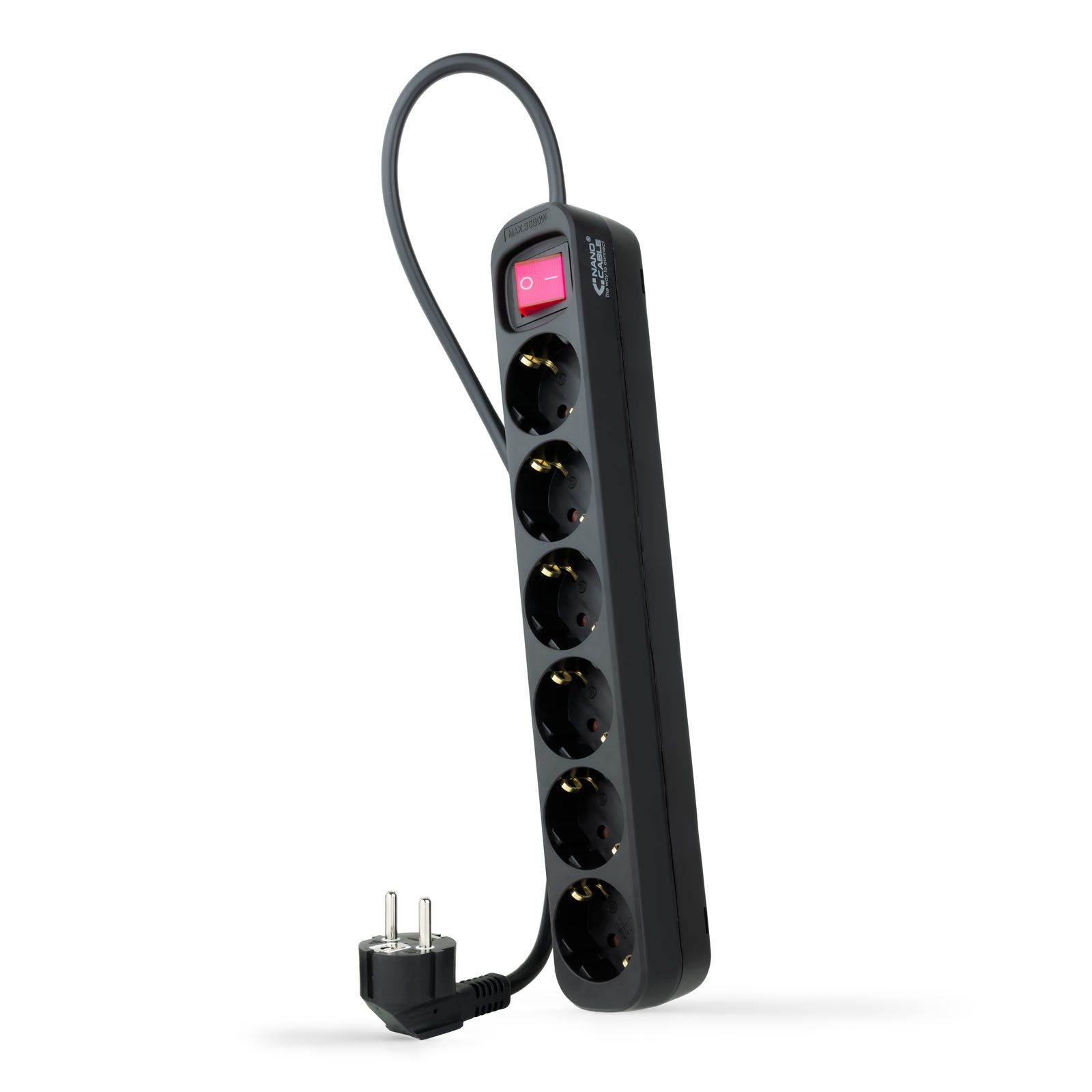 Nanocable Regleta De Enchufes De 6 Tomas Con Interruptor, 1.4 Metros Negra