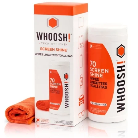 Kit Toallitas Whoosh Wsh006 Para Limpieza De Pantallas/ Pack De 70 Unidades + Paño Microfibra