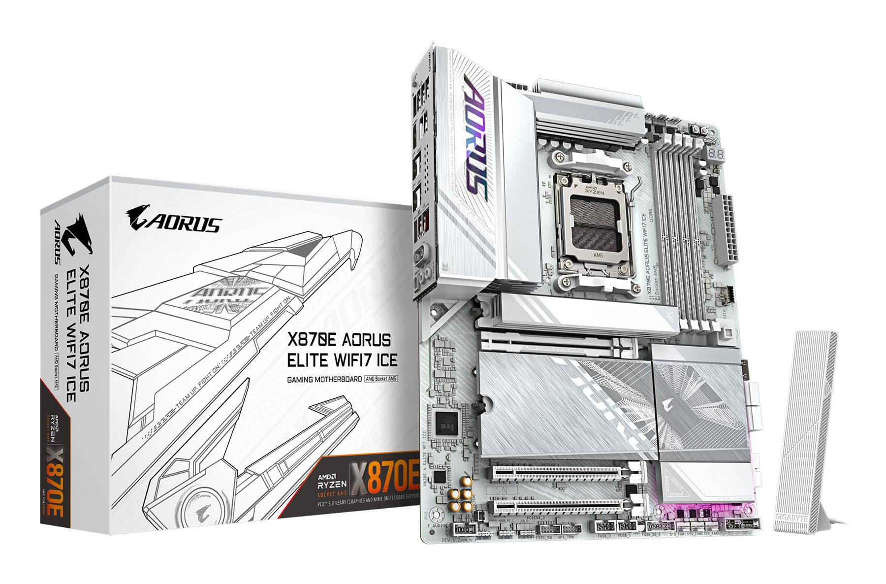 Placa Gigabyte X870e A Elite Wifi7 Ice (Blanco),AMD,Am5,X870e,4Ddr5,256 GB,1Hdmi+1Fhdmi+2Usb4,4Sata3+4M.2,2.5Gblan+Wifi7+Bt5.4,6Usb3.2+TB,Atx