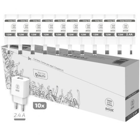 Pack 10 Cargadores De Pared Tech One Tech Basik Tec2954/ 1Xusb/ 12W