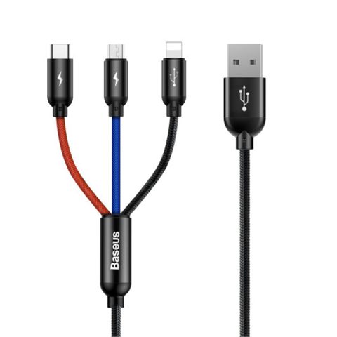 Baseus Three Primary Colors 3-In-1 Cable Usb For M+L+T 3.5A 1.2M Black