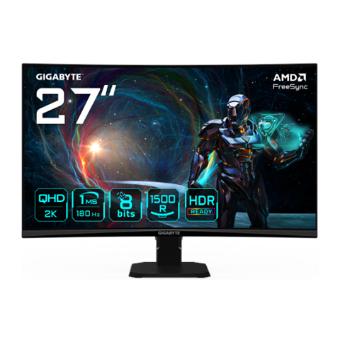 Gigabyte Gs27qca 27" Monitor Curvo Para Gaming Qhd - 2560 X 1440, 180Hz, 1Ms, 250 Cd/M², Freesync, Hdr Ready, Hdmi 2.0, Displayport 1.4