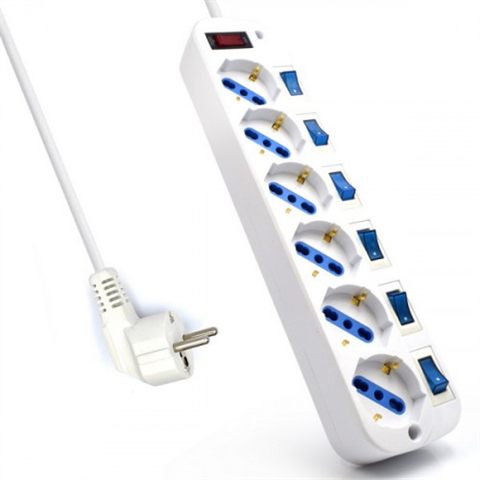 Ewent Ew3932-3M Limitador De Tensión 6 Salidas Ac Blanco