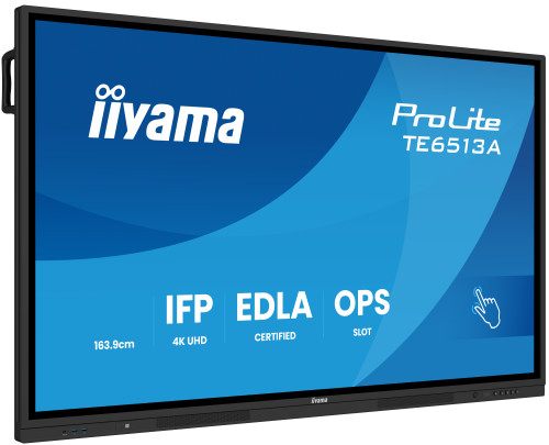 Iiyama 65" (Edla)/Android 14,8 Core Soc, 8/128Gb, 40-Pts  Uhd , Nfc, Pir , Mm 2X20w +20W Sbuw, 2Xhdmi, Usb-C / Hdmi,Dp, 2Xusb-C100w Pd/Mini-Jack / Opt.Out, 450Cd/M2, L/S Mode, Ag Glass, Lan, Wifi6, Bt5.0/Iiware, Pc Slot,600X400 (Wm Incl.) (Te6513a-B2