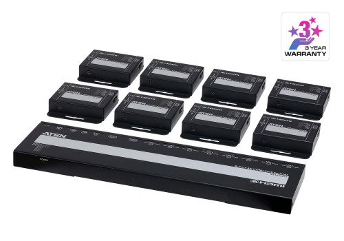 Aten Distribuidor / Splitter Hdmi 4K Sobre Cat 6 De 8 Puertos En Kit, Con 8 Receptores, Salida Hdmi Local Y Poc (Vs1828kit-At-G)