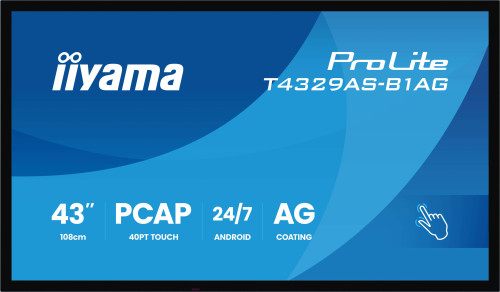 Monitor Iiyama 43" All-In-One Pcap Interactive/ Android 14 Os/ 3840 X 2160/ 450Cd/M² With Touch/ Hdmi X2 + Usb-C/Rs-232C X1/ Wifi 5 - 2.4G / 5G/ Ram: 4Gb, Rom: 32Gb/ Touch Through-Glass (T4329as-B1ag)