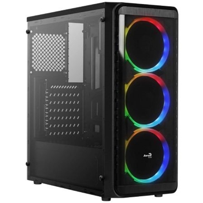 Aerocool SI5200RGB Semitorre con panel frontal que ofrece una visualización completa de sus 3 ventiladores LED RGB de 12cm (incluidos). Está equipada con un panel lateral total que muestra el interior de tu caja. Un diseño moderno de líneas finas y elegantes te garantizan un setup de estética sofisticada. Las rejillas de ventilación a ambos lados del panel frontal proporcionan un flujo de aire superior. Capacidad para instalar un radiador de refrigeración líquida de 240 x 27mm.