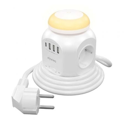 Aisens ASPS-3A1CL01-W > Base Múltiple Multifunción De Sobremesa (Regleta De Enchufes) Con Interruptor Y 4 Tomas Schuko 1 Puerto Usb-C 3 Puertos Usb-A Y Una Luz Nocturna Incorporada. El Cable De Alimentación Tiene Una Longitud De 1.8 Metros Y Una Sección De 3×1.0Mm2. > Cargue Su Dispositivo Usb-C O Usb-A De Forma Fácil Y Sencilla. > Múltiples Protecciones Contra Sobrecarga Cortocircuito Lo Que Garantiza La Máxima Seguridad Para Su Dispositivo. > Este Cargador Puede Cargar Simultáneamente 4 Dispositivos Usb-A Y Usb-C. > Incluye Protección Infantil Para Evitar Que Los Niños Introduzcan Los Dedos En El Enchufe. > La Luz Nocturna Ofrece Una Iluminación Suave Lo Cual La Hace Perfecta Para Colocar En Tu Mesa De Noche Sin Irritar Los Ojos Durante Su Uso. > Regleta De 4 Tomas: > Tensión De Entrada: 100-250 V/16A 50/60Hz > Potencia Máxima: 4000W > Interruptor: Si > Cantidad De Tomas Schuko: 4 > Sección De Conductor: 1.0Mm2 > Material De Conductor: 100% Cobre > Longitud Del Cable: 1.8M > Cargador Usb Multifunción: > Cantidad De Puertos Usb-A: 3 (No Soporta Protocolo Qc) > Cantidad De Puertos Usb-C: 1 (No Soporta Protocolo Pd) > Salida: > Usb-A: 5.0V 2.4A Max. > Usb-C: 5.0V 3A Max. (No Soporta Protocolo Pd) > Luz Led Nocturna: > Luz Nocturna Con 3 Nivels De Brillo Y Control Tactil Para Activar Y Desactivar La Luz. > Tensión De Entrada: 100-250Vac 50/60Hz 0.03A > Potencia Eléctrica: 0.5W > Temperatura De La Luz (En Kelvin): 3000K > Flujo Luminoso: 15 Lúmenes > Durabilidad Media: 15000 Horas > Color De Producto: Blanco > Normativas: Rohs Ce > Test De Funcionamiento: 100% Testeado