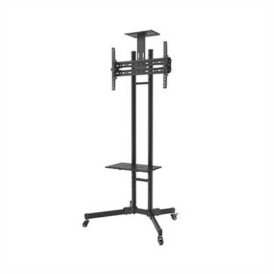 Aisens FT70TE-035 AISENS® – Soporte de suelo eco con rueda, bandeja para DVD y soporte de cámara para monitor/TV de 37”-70”. Fabricado con acero de alta resistencia y pintado con pintura electrostática para un acabado perfecto.