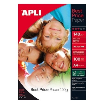 Apli 11804 Papel Fotografico Apli Glossy Din A4 Pack De 100 Hojas 140 Gr - Tipología: Fotográfica; Formato: Card; Gramaje: 140 Gr/Mq; Acabado: Pergamino; Color: Transparente; Unidades Por Paquete: 100; Número De Paquetes: 1